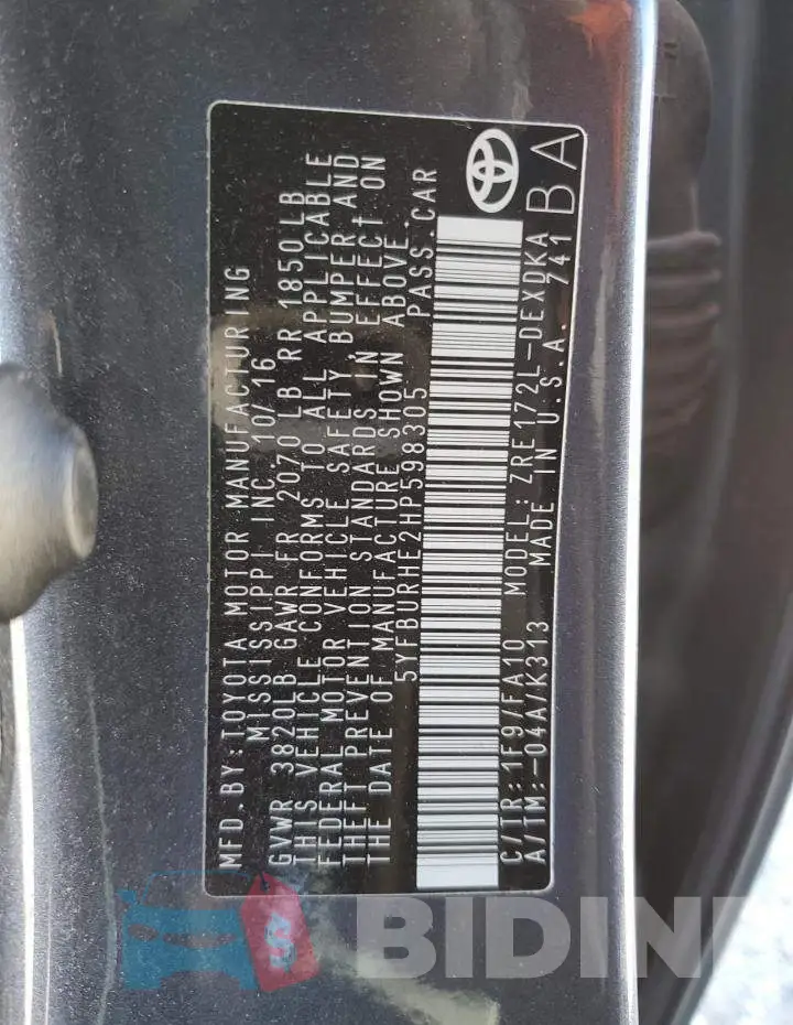 5YFBURHE2HP598305 Photo# 13