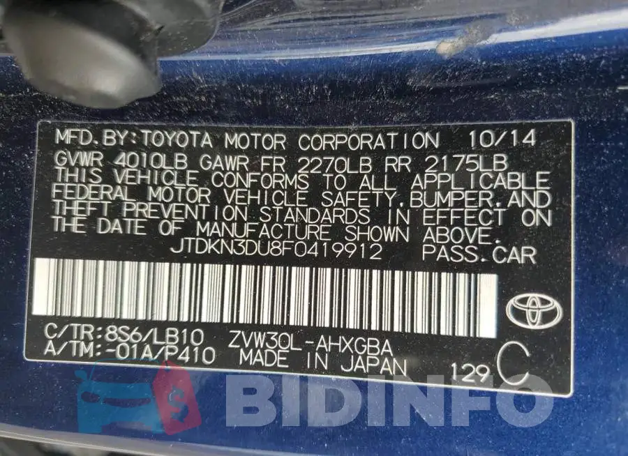 JTDKN3DU8F0419912 Photo# 12