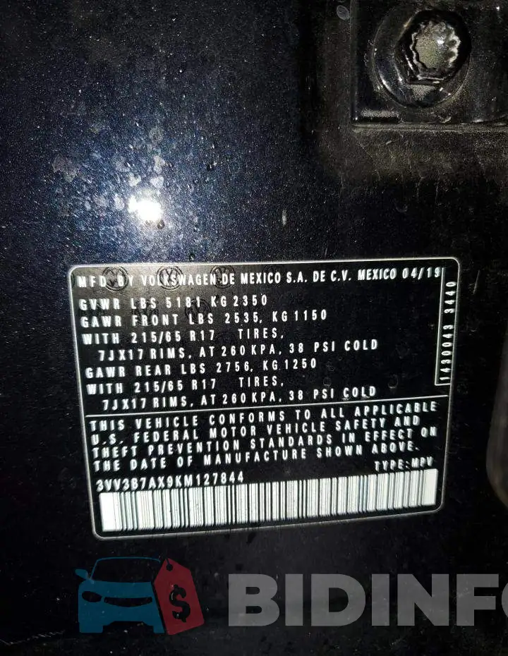 3VV3B7AX9KM127844 Photo# 13