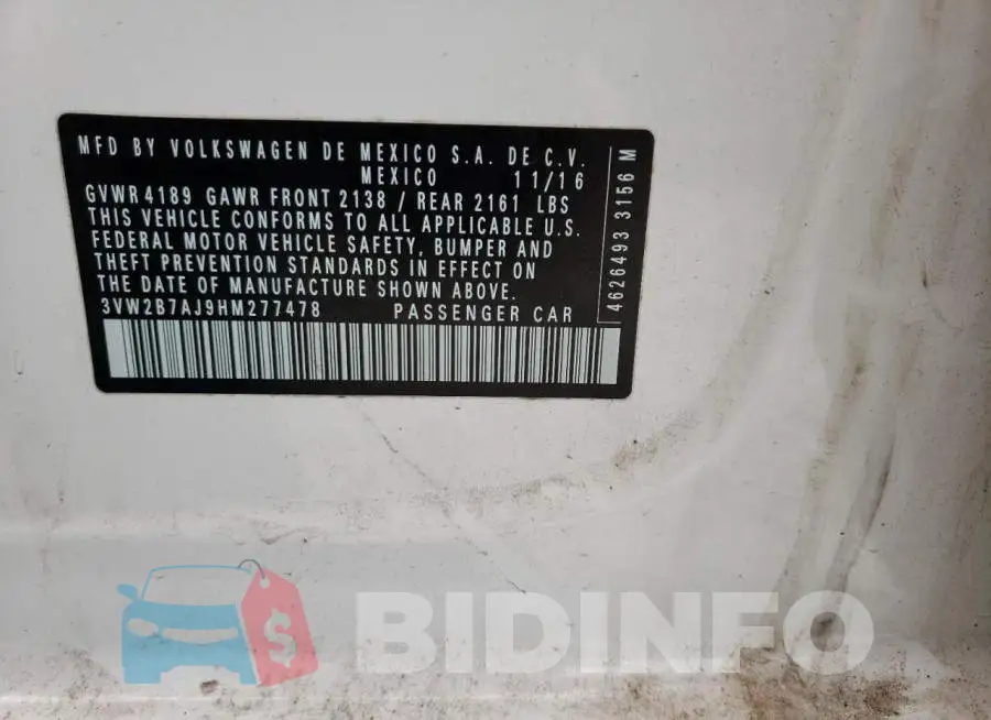 3VW2B7AJ9HM277478 Photo# 12