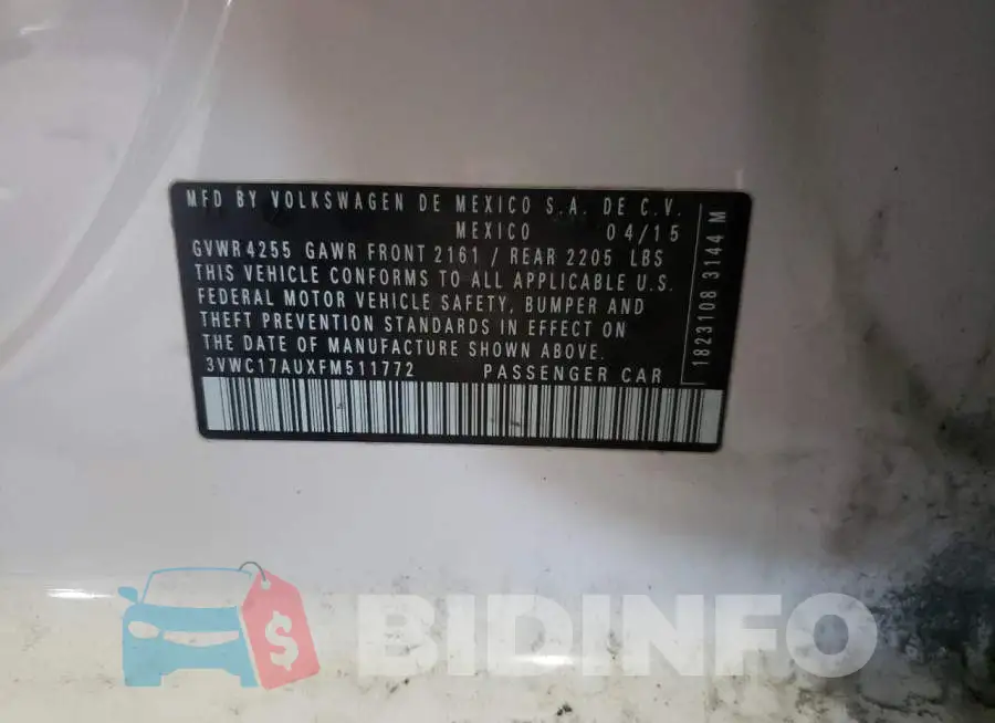 3VWC17AUXFM511772 Photo# 13