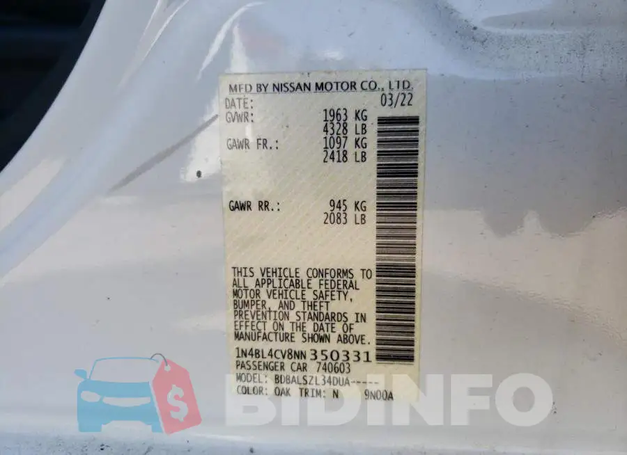 1N4BL4CV8NN350331 Photo# 12