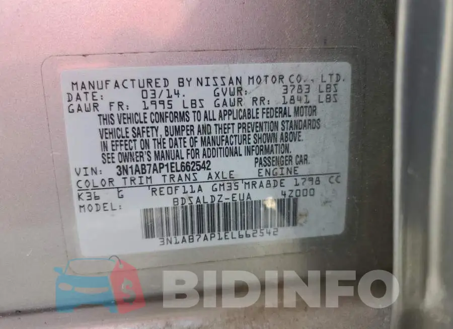 3N1AB7AP1EL662542 Photo# 13