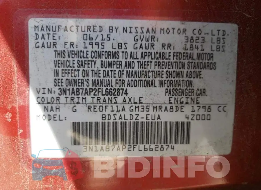 3N1AB7AP2FL662874 Photo# 10