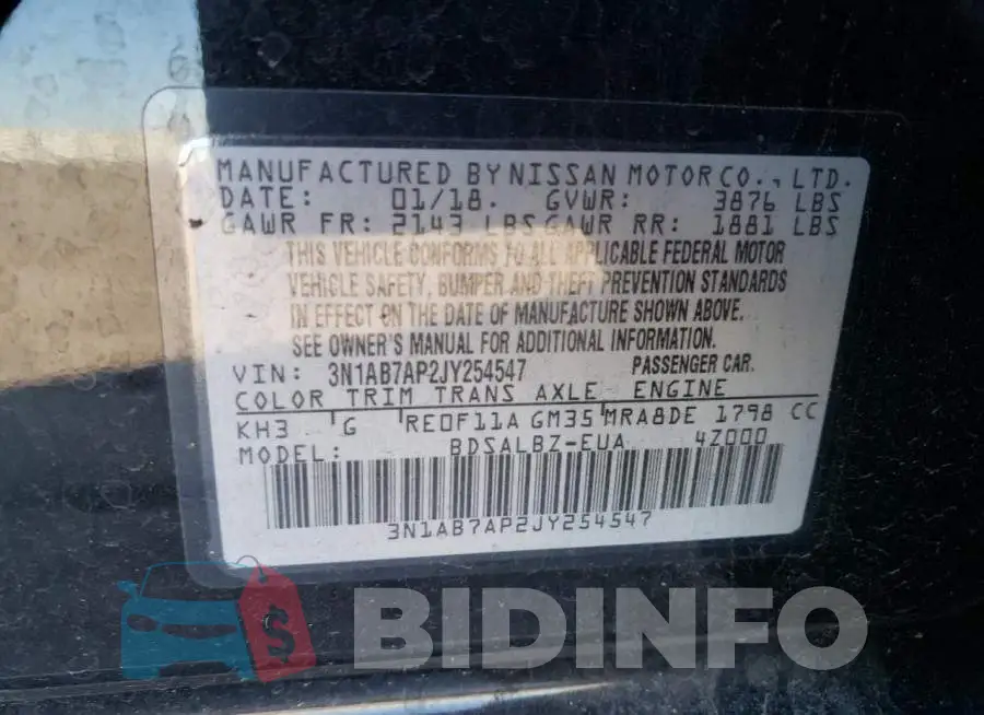 3N1AB7AP2JY254547 Photo# 12