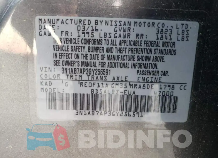 3N1AB7AP3GY256591 Photo# 12