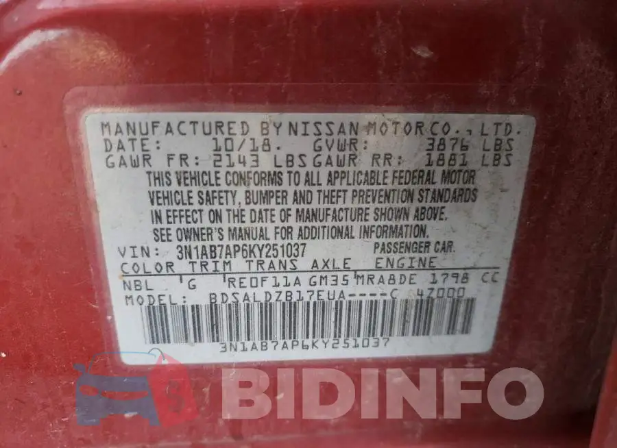 3N1AB7AP6KY251037 Photo# 12
