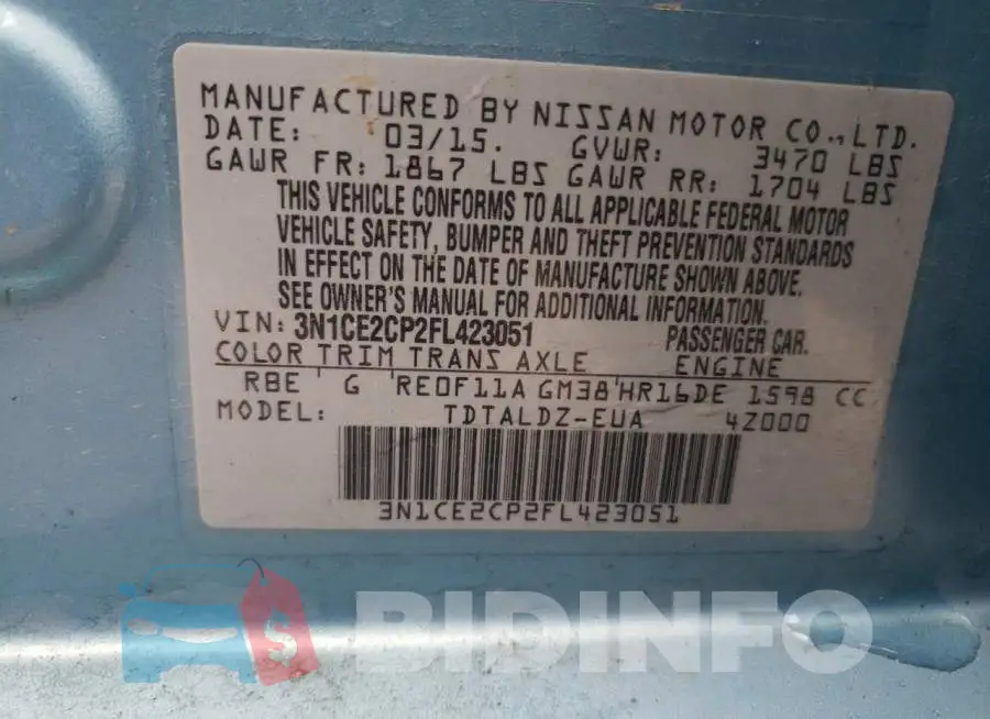 3N1CE2CP2FL423051 Photo# 12