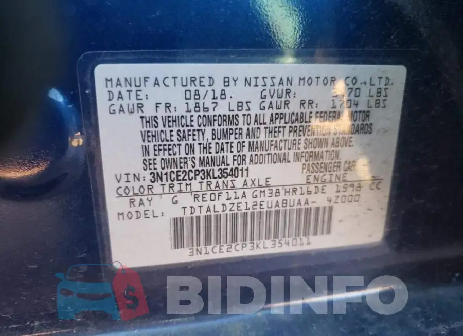 3N1CE2CP3KL354011 Photo# 12