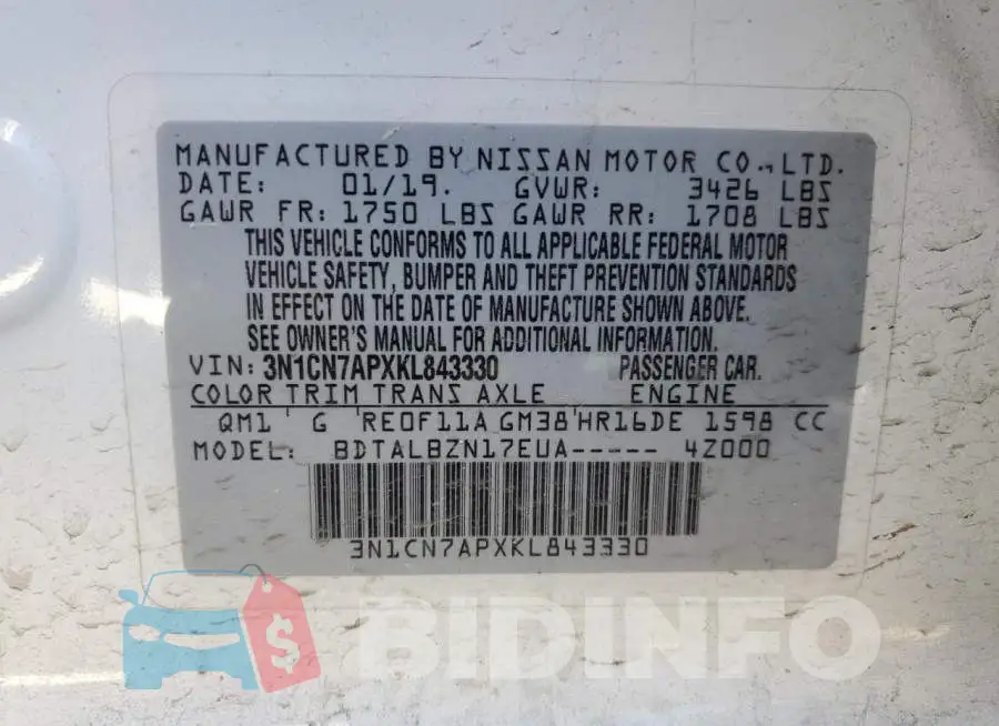 3N1CN7APXKL843330 Photo# 12