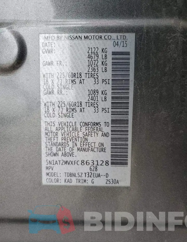 5N1AT2MVXFC863128 Photo# 12