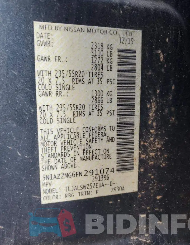 5N1AZ2MG6FN291074 Photo# 12
