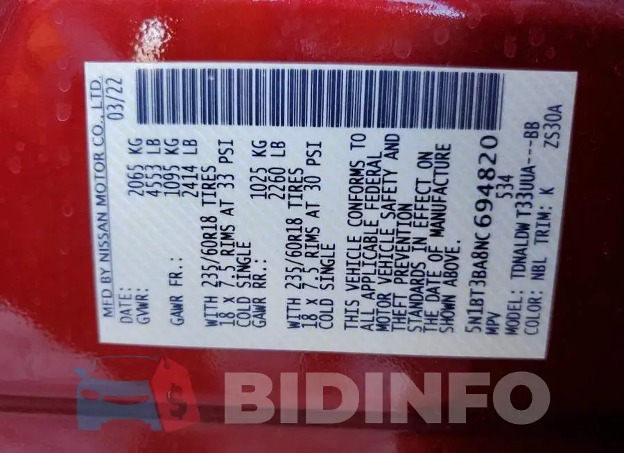 5N1BT3BA8NC694820 Photo# 12