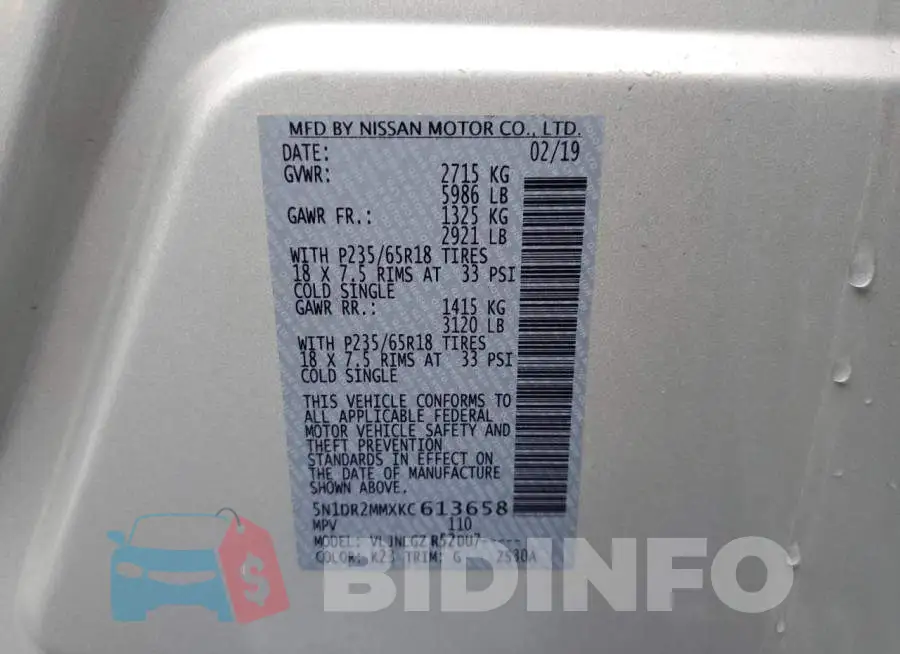 5N1DR2MMXKC613658 Photo# 13