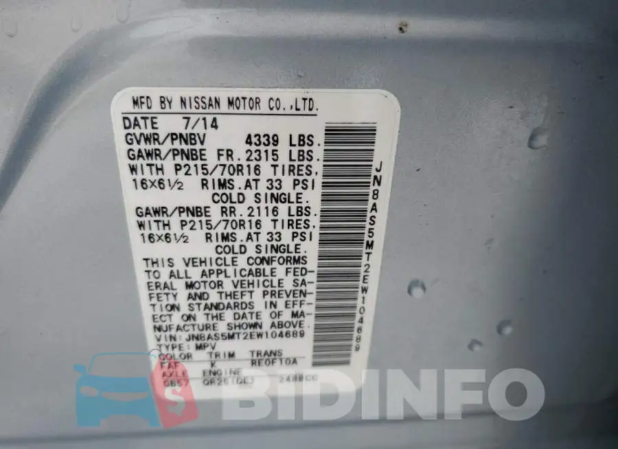 JN8AS5MT2EW104689 Photo# 12