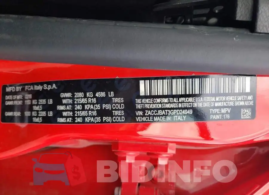 ZACCJBAT3GPD24949 Photo# 14