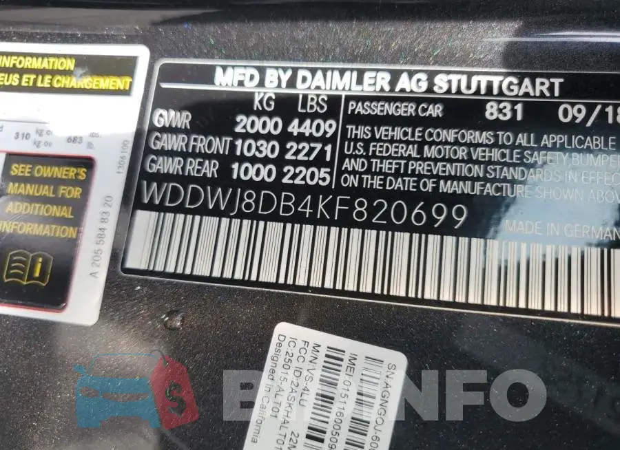 WDDWJ8DB4KF820699 Photo# 12