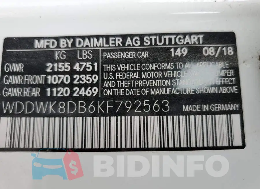 WDDWK8DB6KF792563 Photo# 12