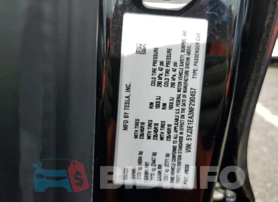 5YJ3E1EA3NF290457 Photo# 12