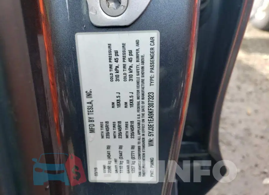 5YJ3E1EA9KF307323 Photo# 13