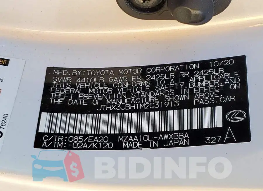 JTHX3JBH1M2031913 Photo# 14