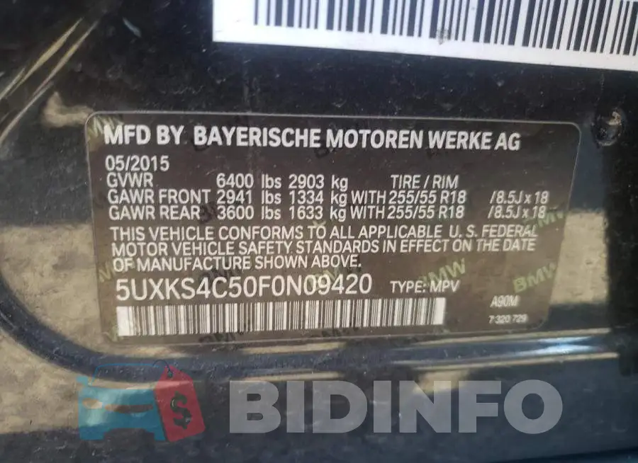 5UXKS4C50F0N09420 Photo# 12