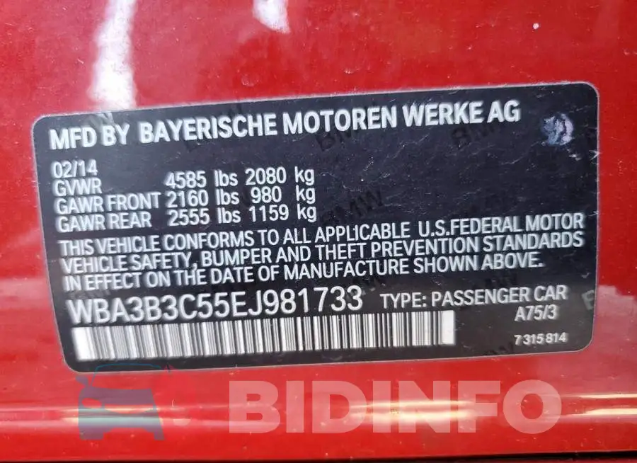 WBA3B3C55EJ981733 Photo# 10