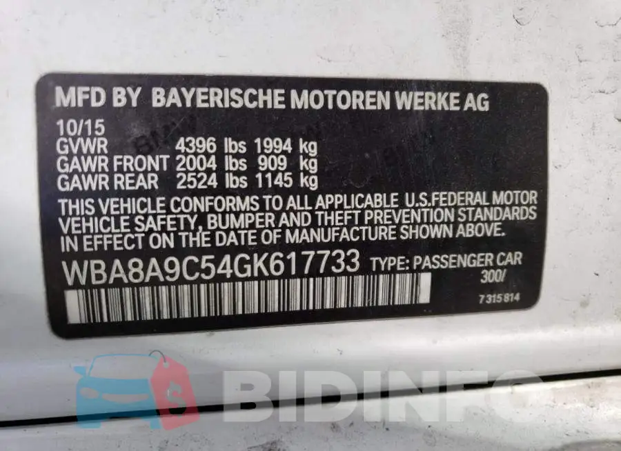 WBA8A9C54GK617733 Photo# 13