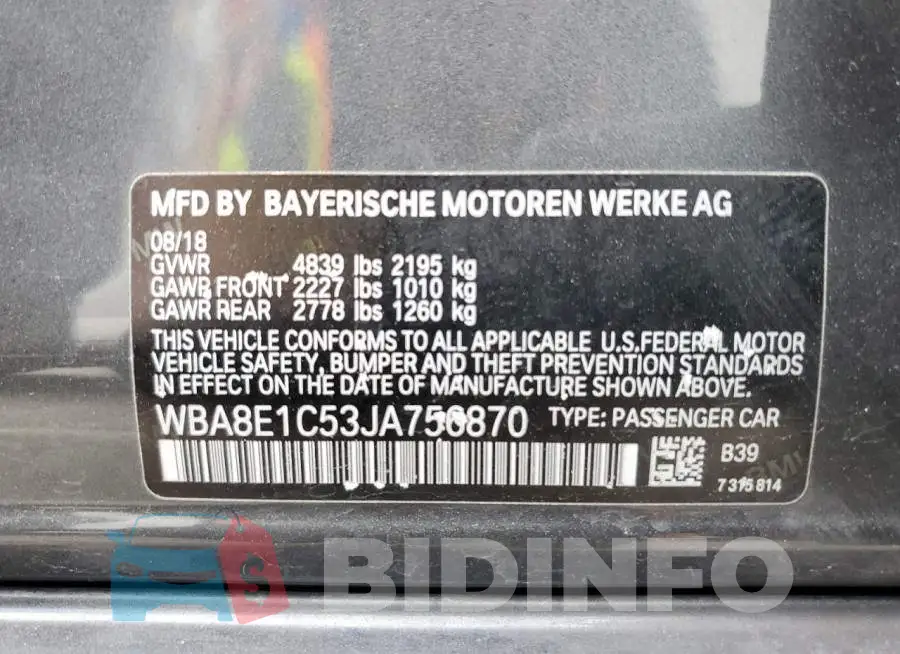 WBA8E1C53JA756870 Photo# 12