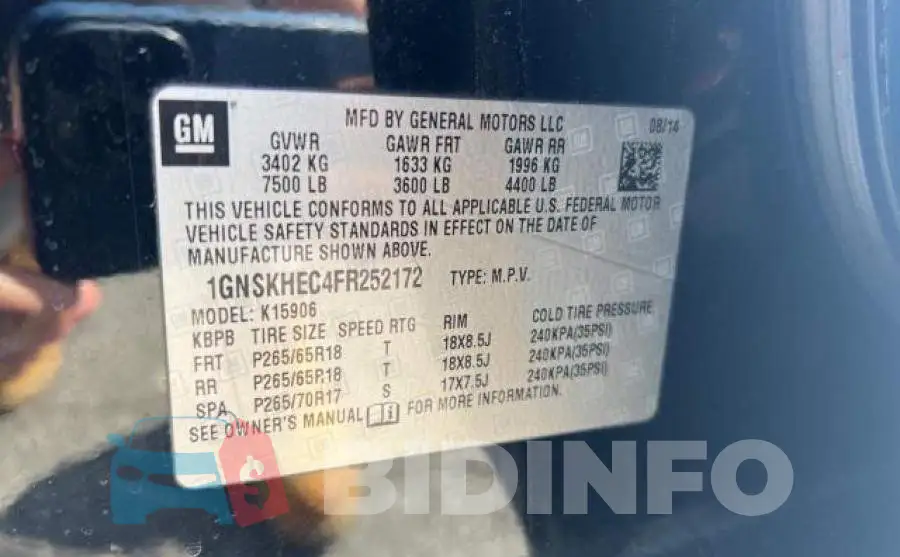 1GNSKHEC4FR252172 Photo# 10