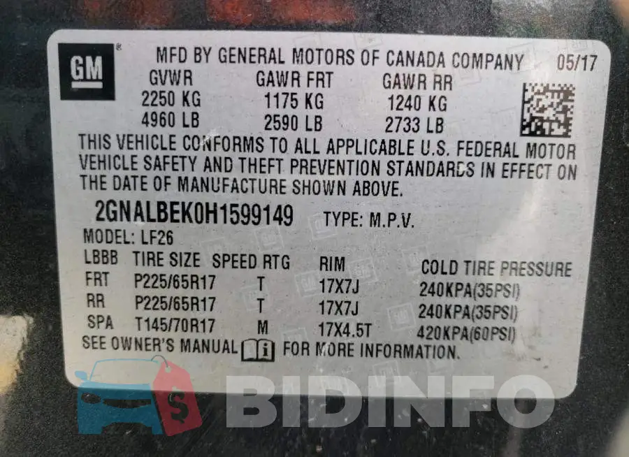 2GNALBEK0H1599149 Photo# 12