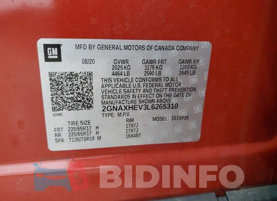 2GNAXHEV3L6265310 Photo# 13