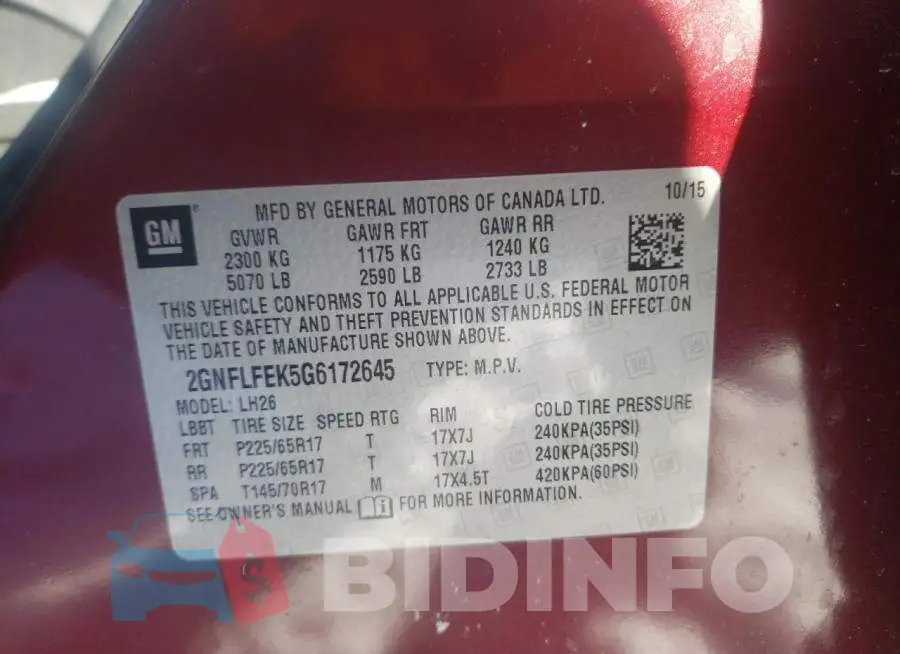 2GNFLFEK5G6172645 Photo# 12