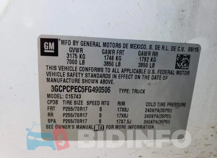 3GCPCPEC5FG490506 Photo# 13