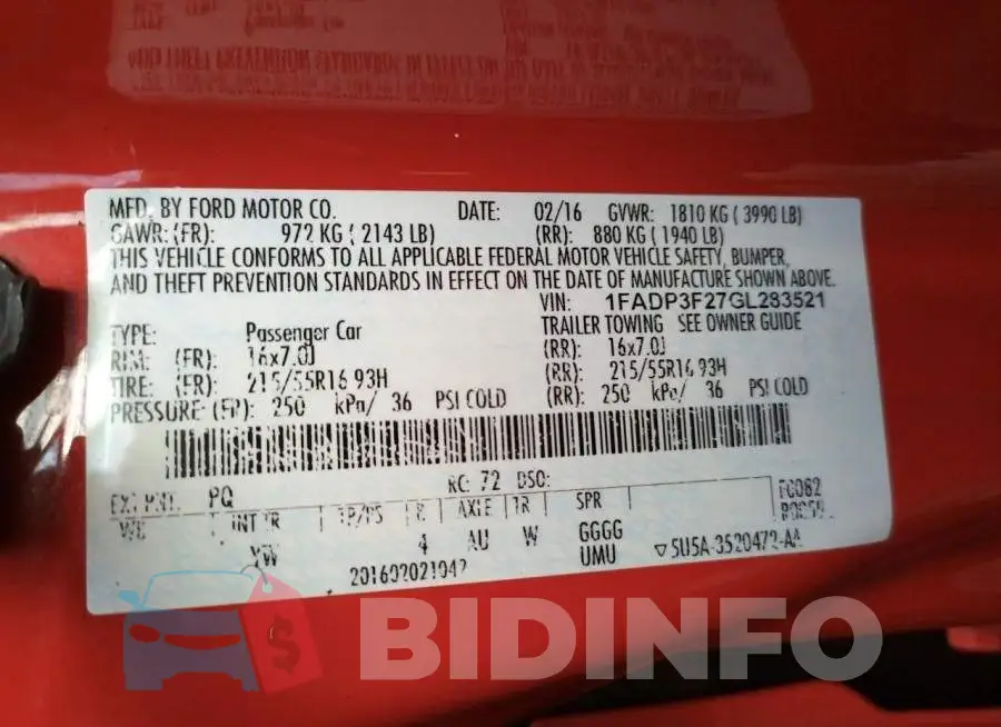 1FADP3F27GL283521 Photo# 13