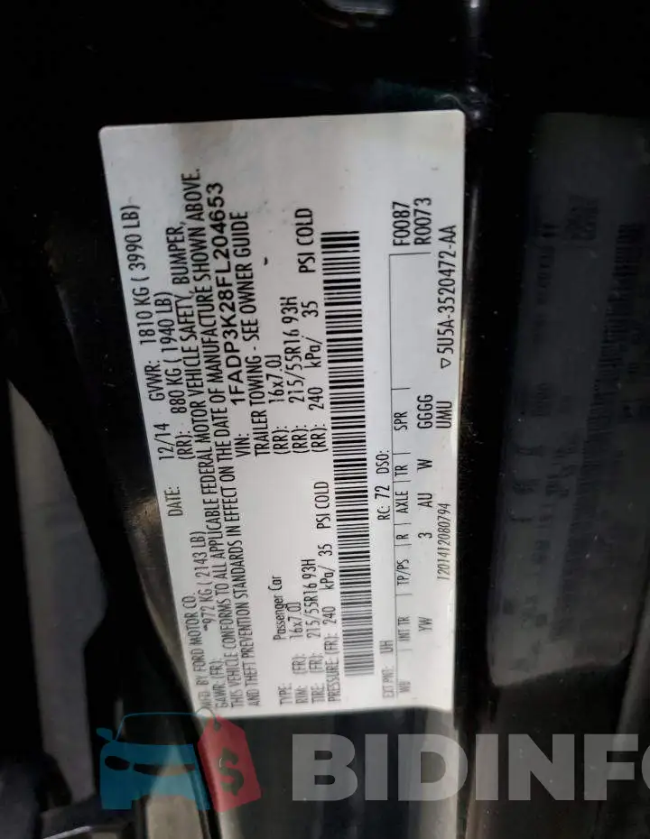 1FADP3K28FL204653 Photo# 12
