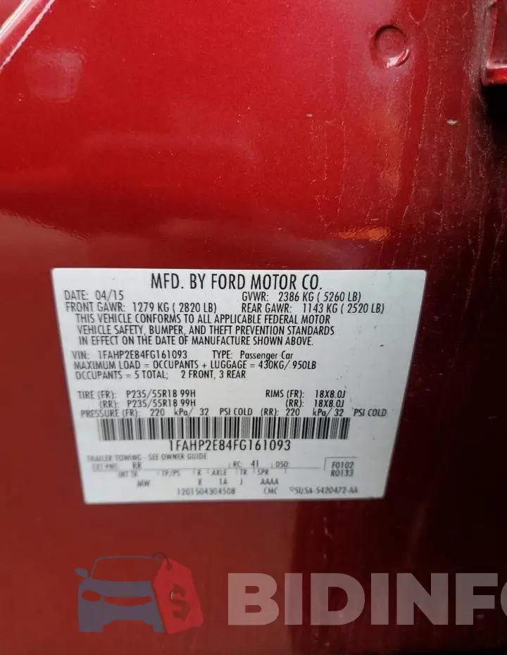 1FAHP2E84FG161093 Photo# 12
