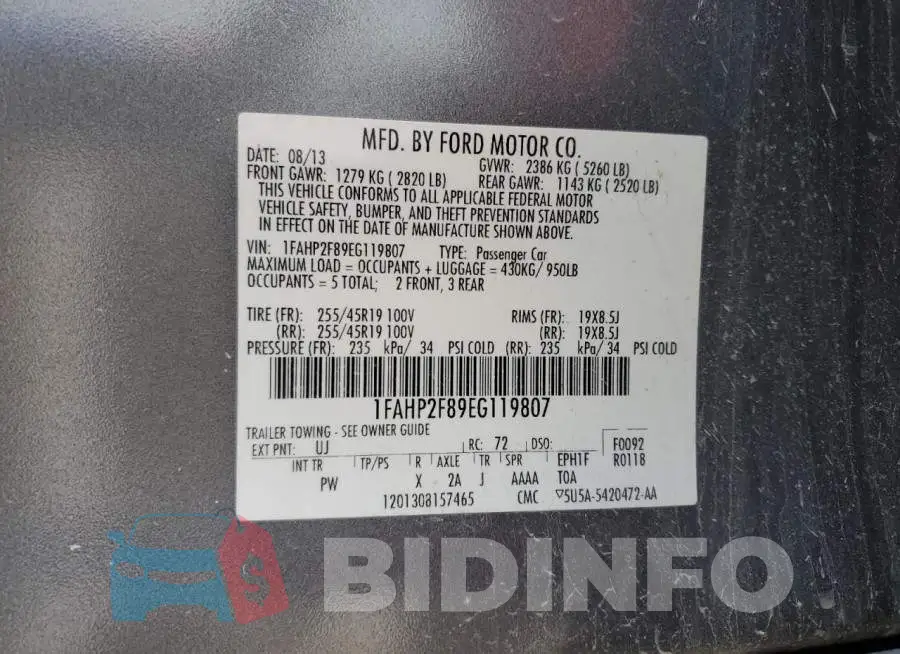 1FAHP2F89EG119807 Photo# 12