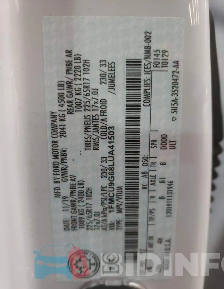 1FMCU9G68LUA41503 Photo# 13