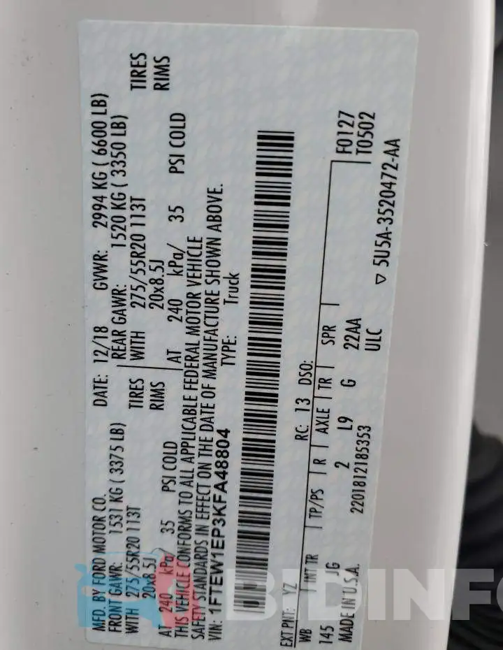 1FTEW1EP3KFA48804 Photo# 12