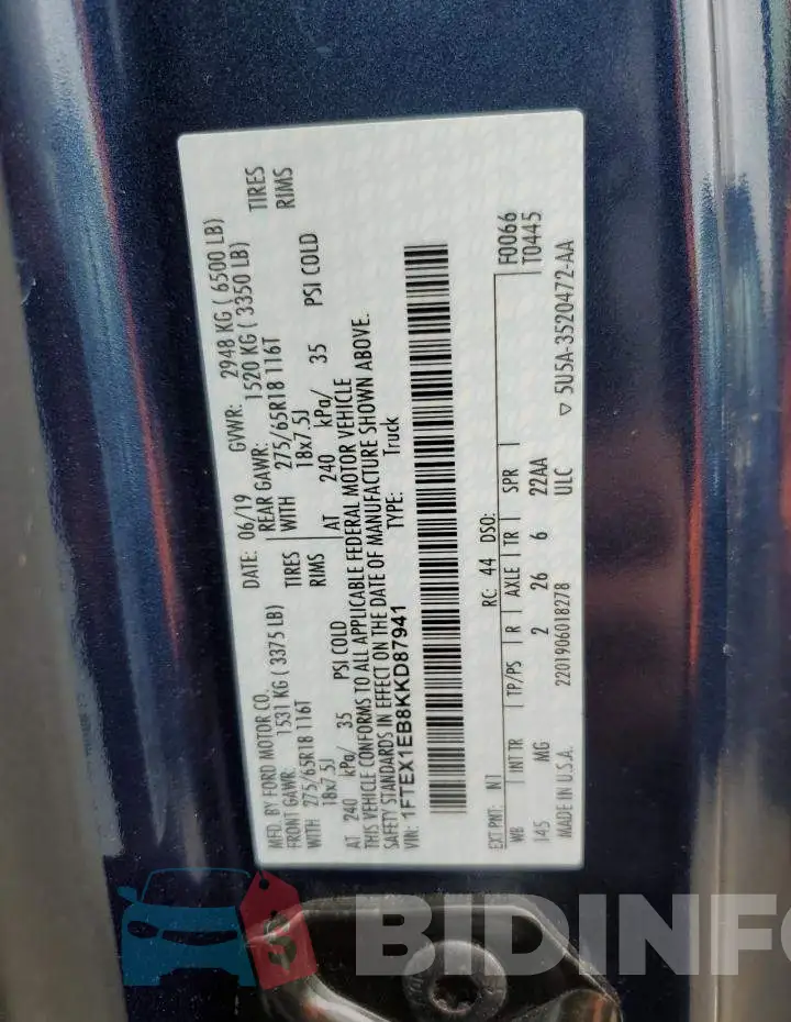 1FTEX1EB8KKD87941 Photo# 12