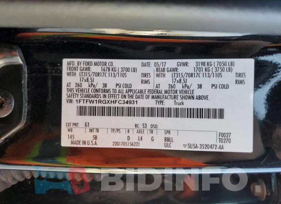 1FTFW1RGXHFC34931 Photo# 12