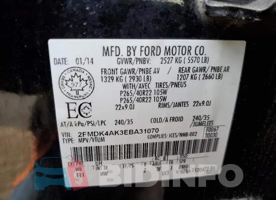 2FMDK4AK3EBA31070 Photo# 13