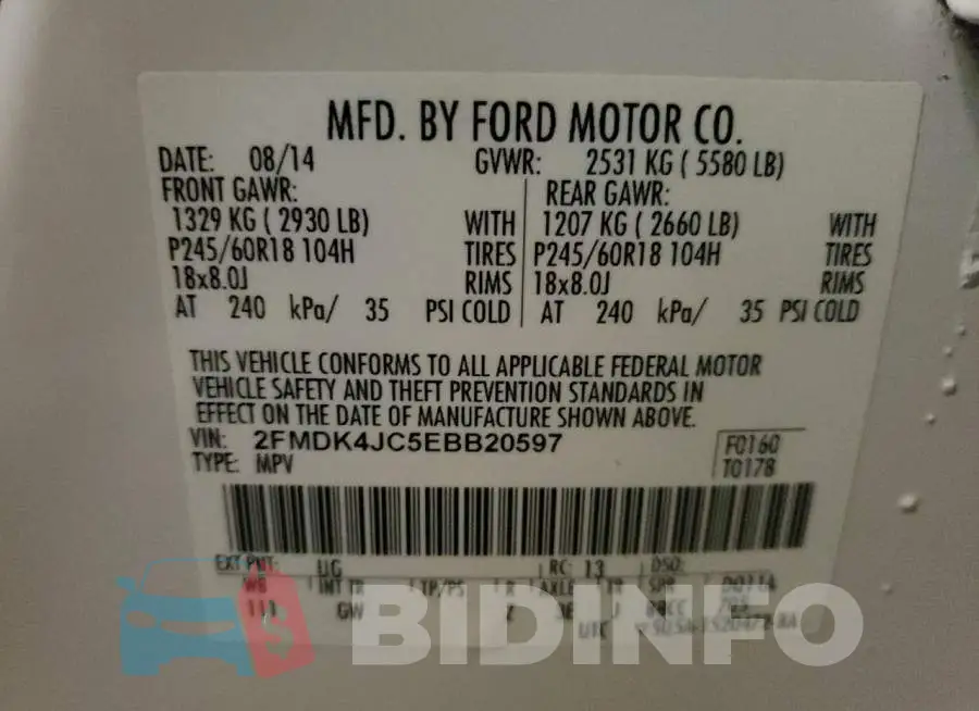 2FMDK4JC5EBB20597 Photo# 10