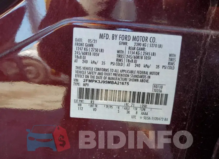 2FMPK3J95MBA21675 Photo# 13
