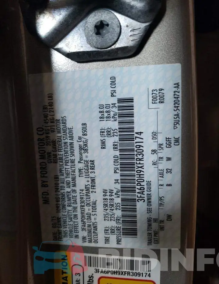 3FA6P0H9XFR309174 Photo# 12