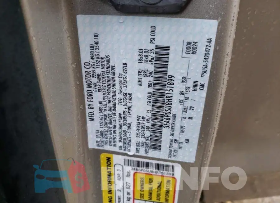 3FA6P0SU8HR151899 Photo# 12