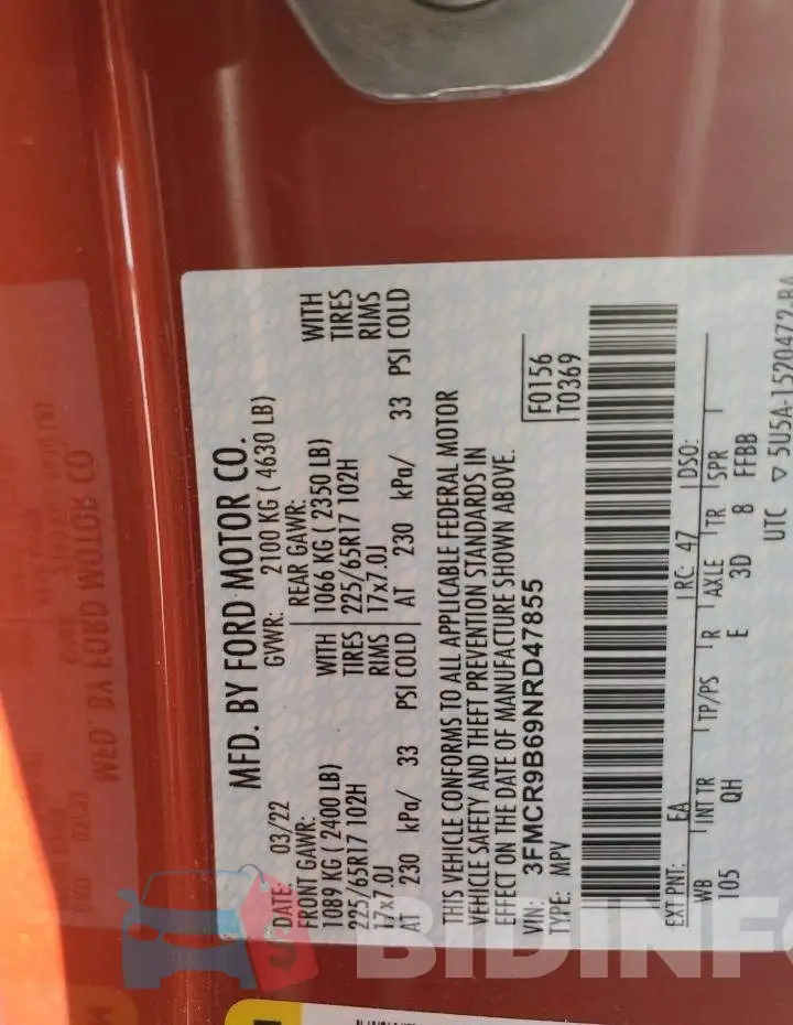 3FMCR9B69NRD47855 Photo# 13