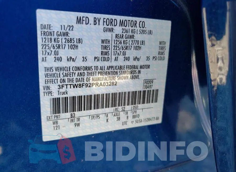3FTTW8F92PRA03282 Photo# 13
