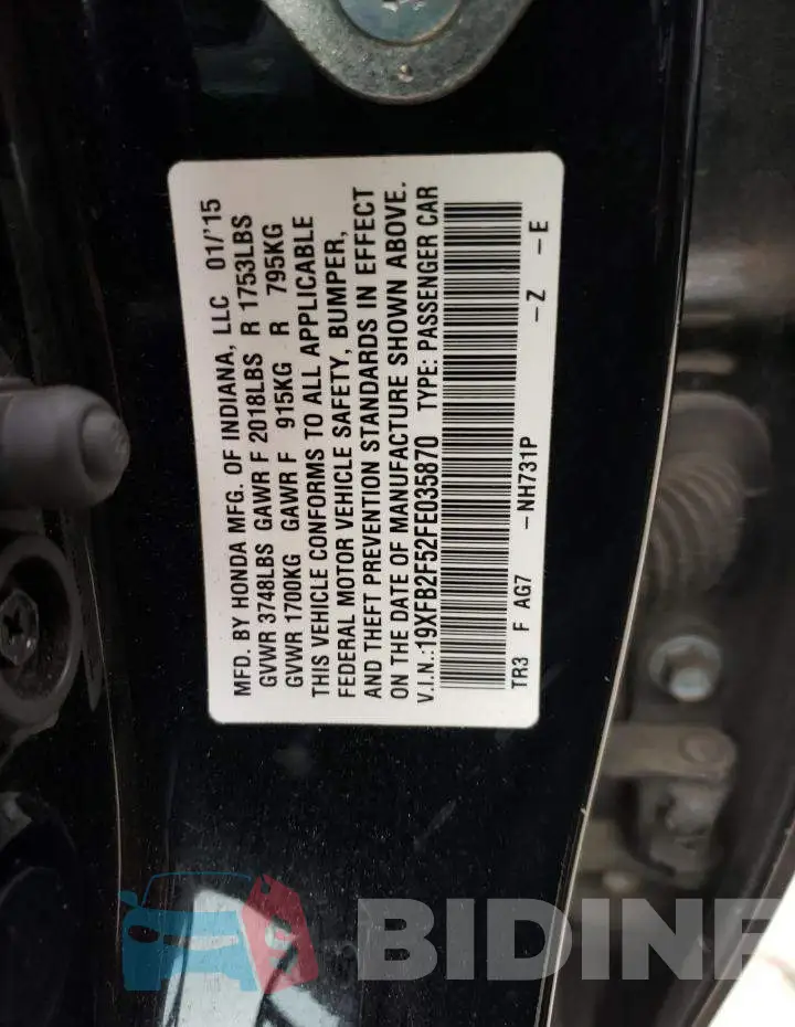 19XFB2F52FE035870 Photo# 13